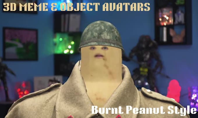 design a 3d vtuber model object avatar like burnt peanut style and rig it