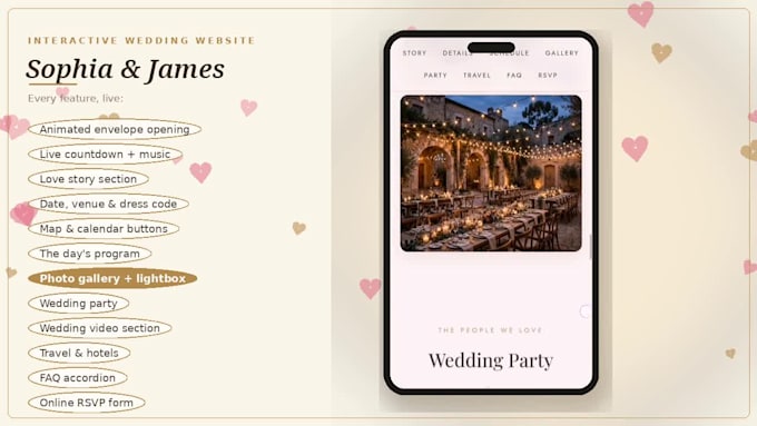 design an interactive wedding invitation website with rsvp