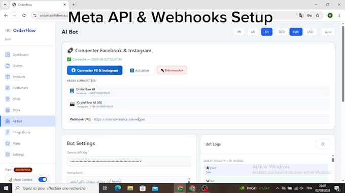 setup automated ai ecommerce bot and meta API integration