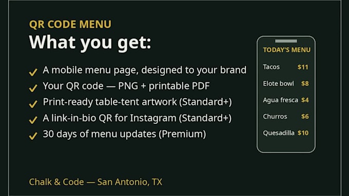 create a qr code digital menu for your restaurant, US based studio