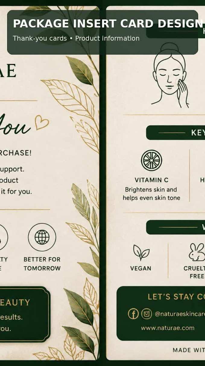 design a professional packaging insert and thank you card