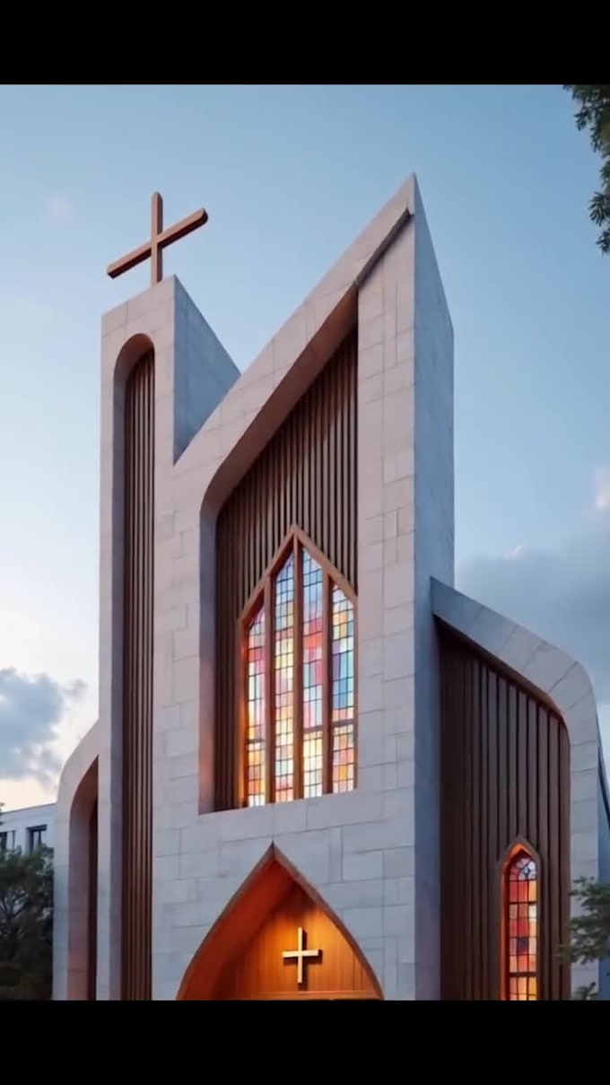 craft contemporary church design cathedral, chapel interior, 3d visualization