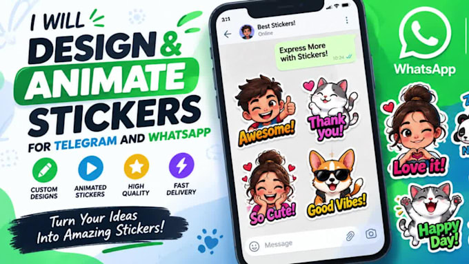 design and animate sticker for whatsapp and telegram