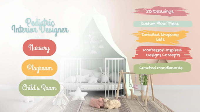 create an interior design plan for a baby nursery, playroom, or kids room