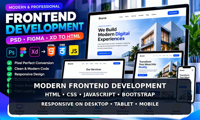 convert PSD figma or xd design to responsive HTML website