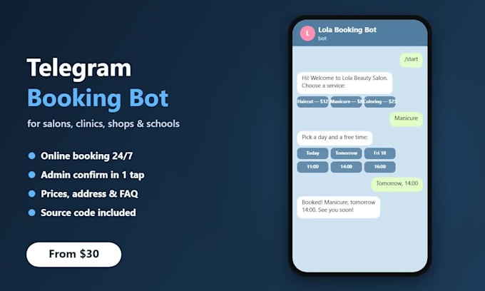 build a telegram bot for booking, orders and support