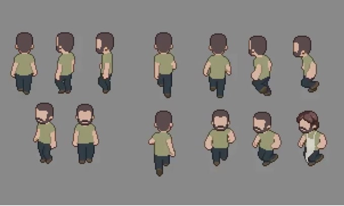 Isometric pixel character 8 direction sprite sheet animation topdown ...