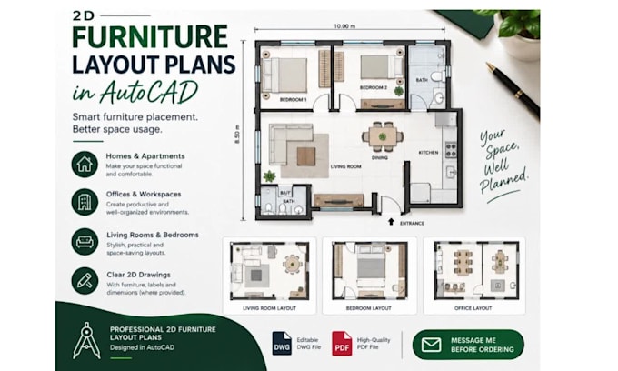 create 2d furniture layout plans in autocad