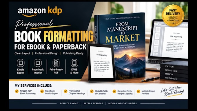 format your ebook and paperback for amazon KDP upload ebook typesetting expert