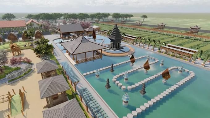 3d modeling and rendering lanscape and masteplan
