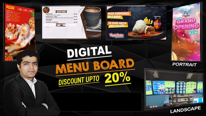 design professional restaurant menu boards for TV screens and print