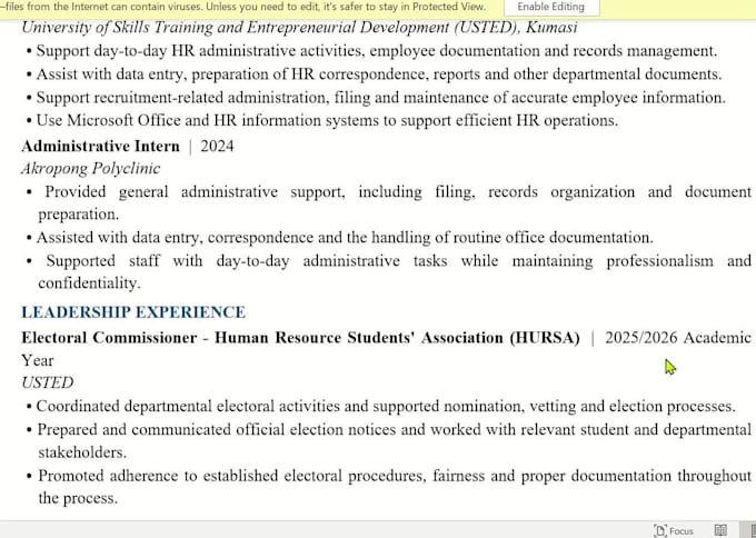create a professional resume and CV
