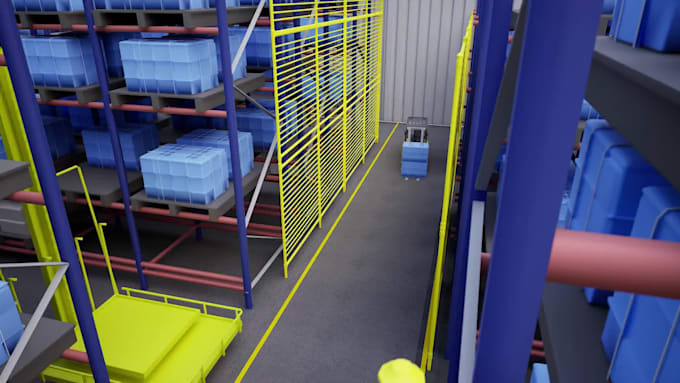 create 3d factory construction animation, warehouse industrial plant simulation