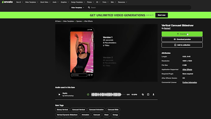 download and animate envato elements templates