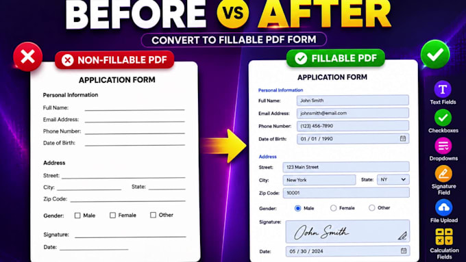 convert PDF, word or excel into fillable PDF forms