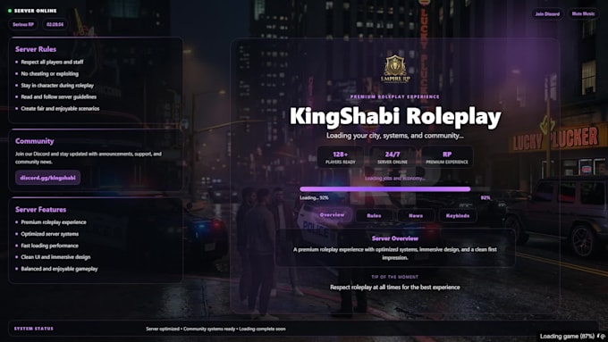 create a premium fivem loading screen with custom rp UI design