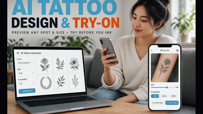 do custom ai tattoo design and realistic virtual try on