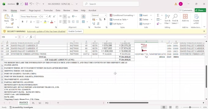 make export import documents invoice packing list professionally