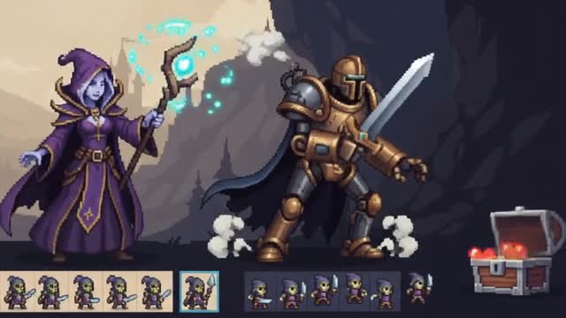 create 16x16 bit 32x23 2d pixel art sprite sheet character icons game assets