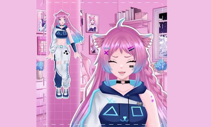 do live2d model 2d vtuber model and rig in anime style for vtube studio