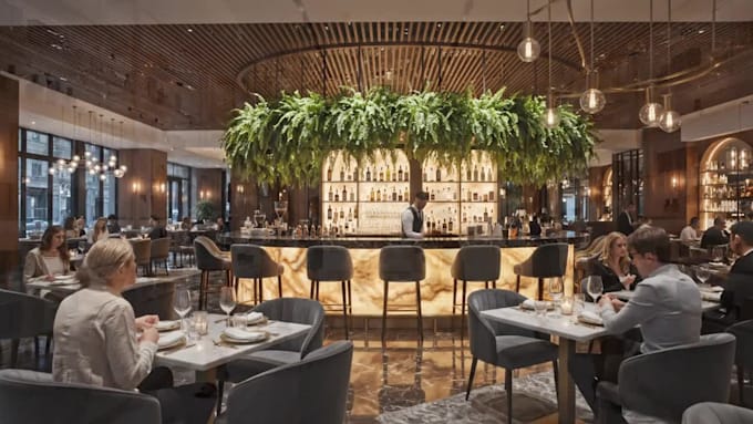 create 3d commercial interior design for cafe retail and restaurant