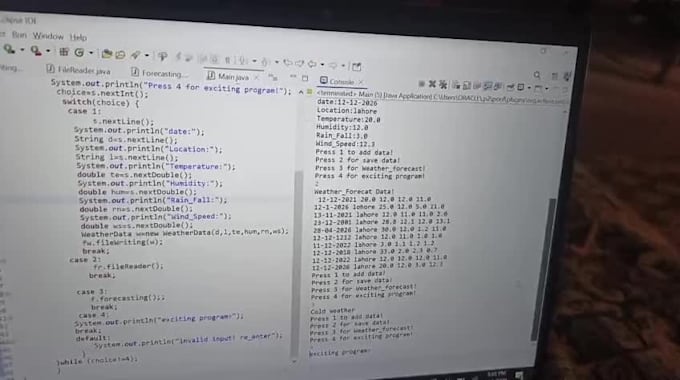 design an oop weather forecasting system with file handling
