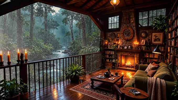create cozy rain ambient video with natural sound