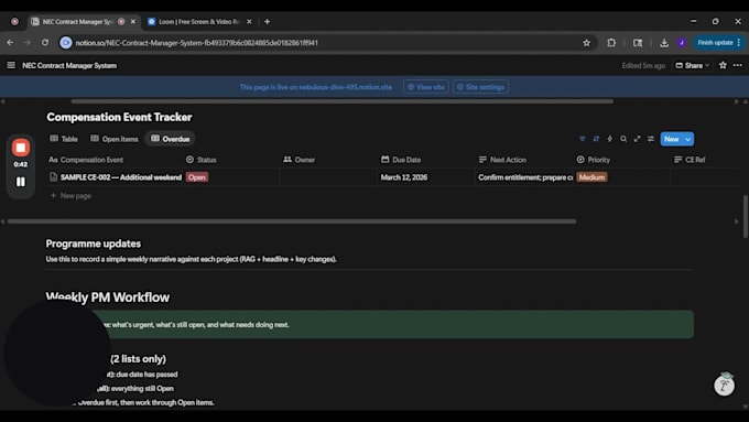set up a notion dashboard for construction project management nec