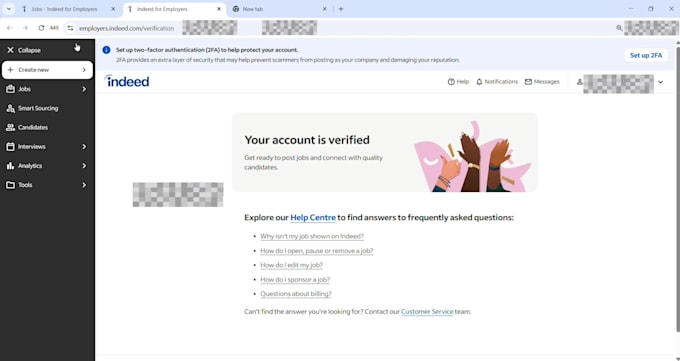 create verified indeed employer account