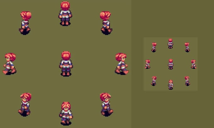 do topdown  isometric pixel art character,  sprite sheet animation, game assets