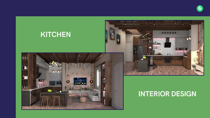 do kitchen, bath and bar interior design with 3d model and 3d visualize