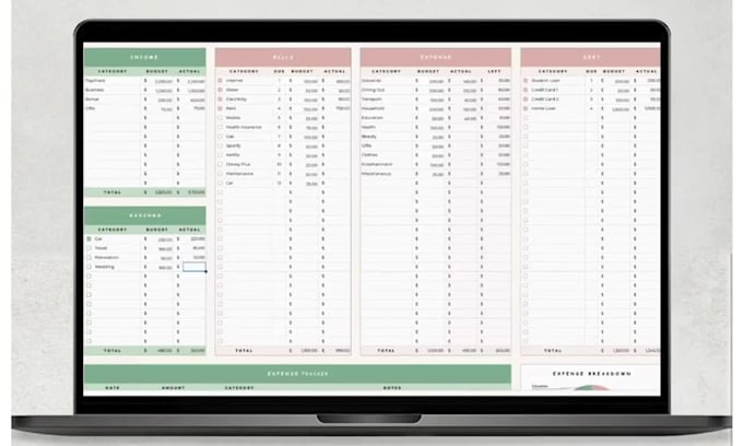 create excel google budget spreadsheet, KPI dashboard, personal finance CRM  csv