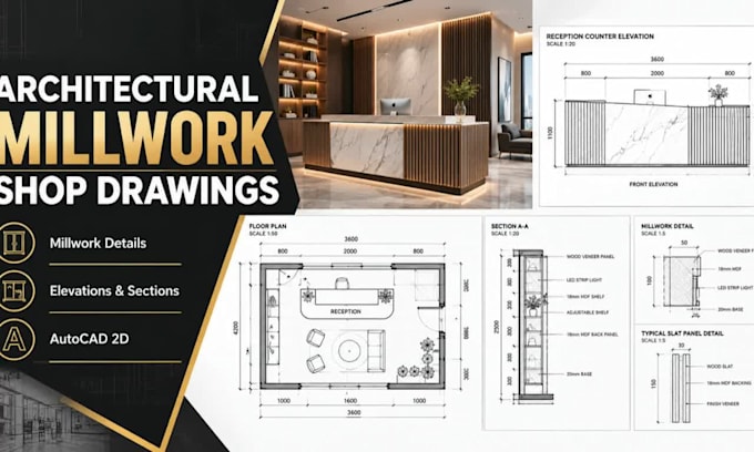 draft architectural millwork shop drawings for fabrication and installation