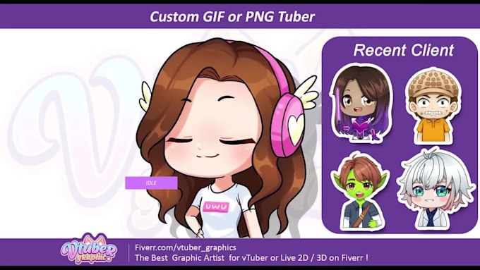create custom pngtuber or animated giftuber design with cute anime chibi kawaii