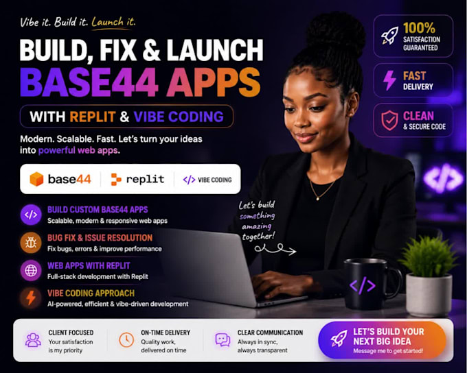 build base44 app, base 44 expert, base44 bug fix, base44 web app, replit ai