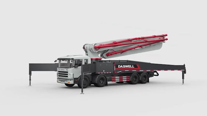 create 3d industrial animation, construction equipment animation concrete pump