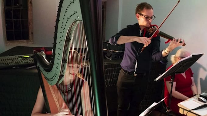 record harp and violin for your cinematic worship or folk song