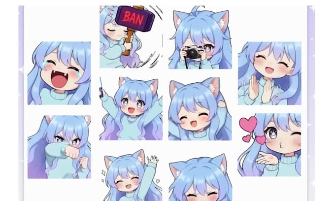 draw custom twitch emotes, chibi emotes, animated sub badges for vtuber streamer
