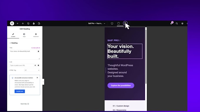 design a wordpress hotel booking website with on page SEO