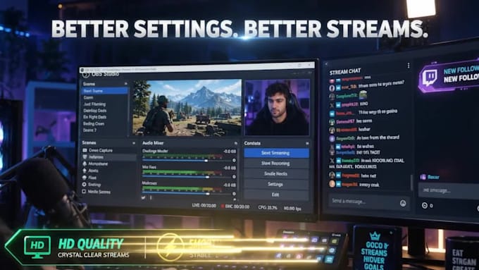 set up or fix obs studio and streamlabs for live streaming and recording