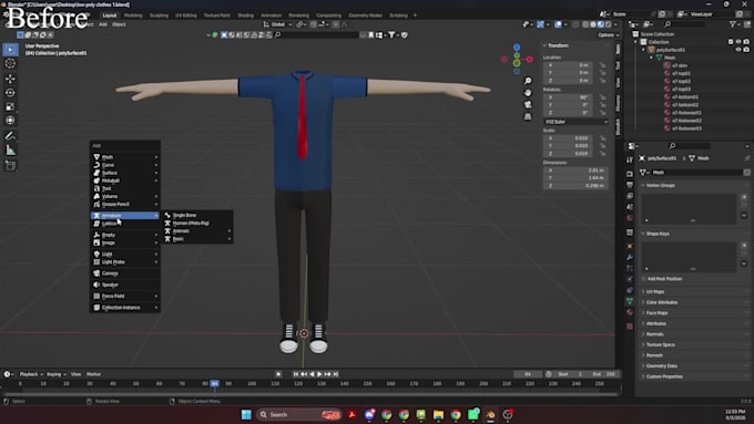 model low poly clothes, rig characters and retarget motion
