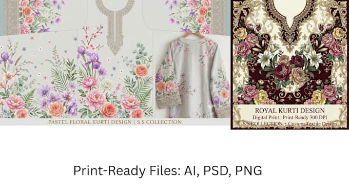 create luxury floral kurti pattern for lawn in 24 hours