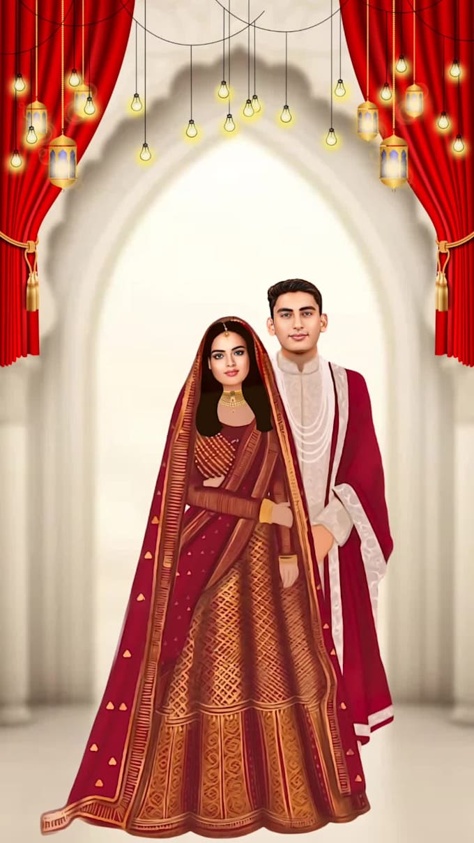 create indian wedding digital caricature invitation video