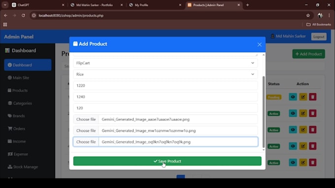 develop PHP admin dashboard and web app