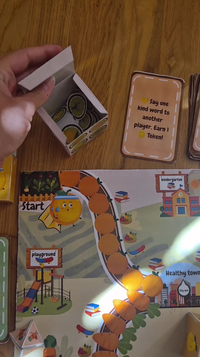 design a complete printable board game package for kids