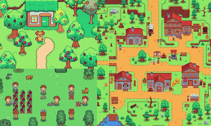 do 2d pixel art tileset topdown tilemap pixel background game asset spritesheet