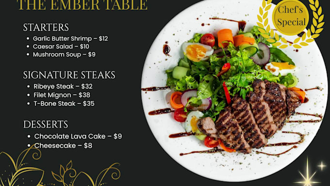 design a professional restaurant, cafe and cocktail menu