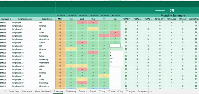 create an automated excel employee attendance tracker with dashboard