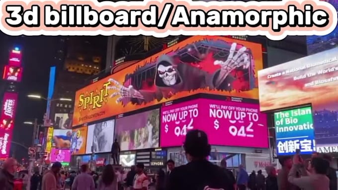 do 3d anamorphic display, 3d cgi product ,3d billboard animation with led screen