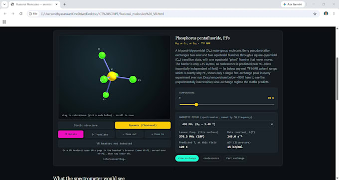 build an interactive fluxional molecules 3d simulation for chemistry  ict